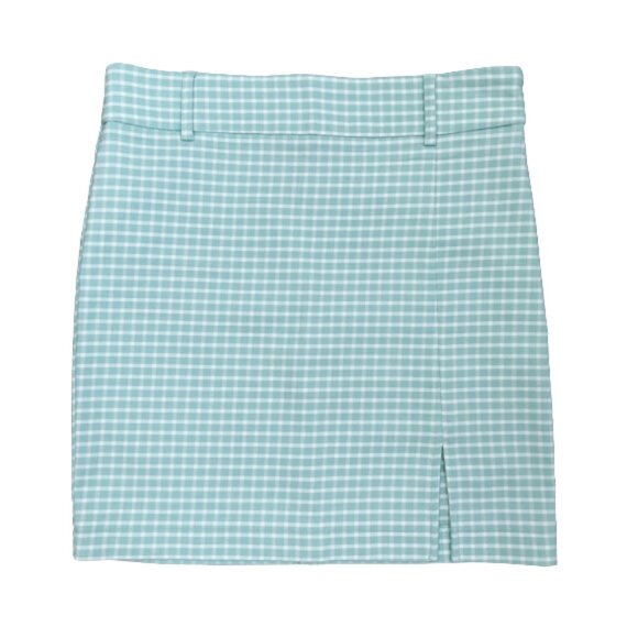 NWT Forever 21 Mini Skirt  Auqu/white Checkered Mini Pencil Above Knee Stretch M - Picture 1 of 9